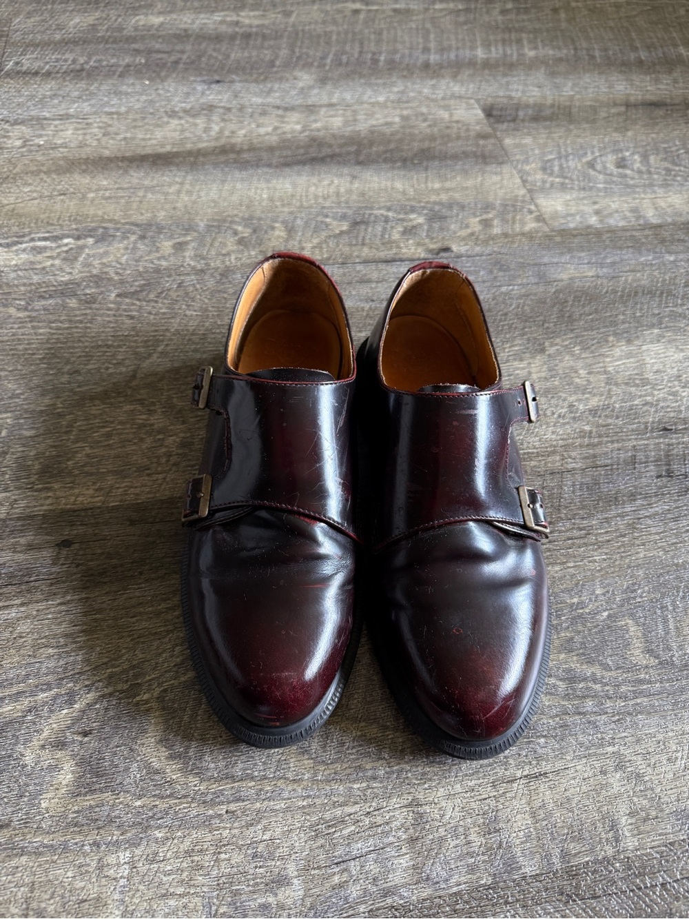 Double Monk Strap Shoes in Burgundy